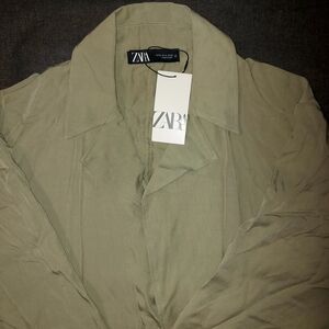 Zara Women's Lyocell Trench Coat Sage Lightweight Duster Jacket XL